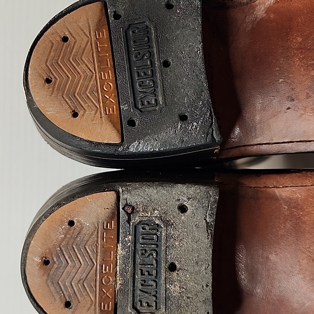 EXCELSIOR Black Boots Leather Shiny Well Made Very Little Wear Side Boot Pulls - Picture 3 of 11